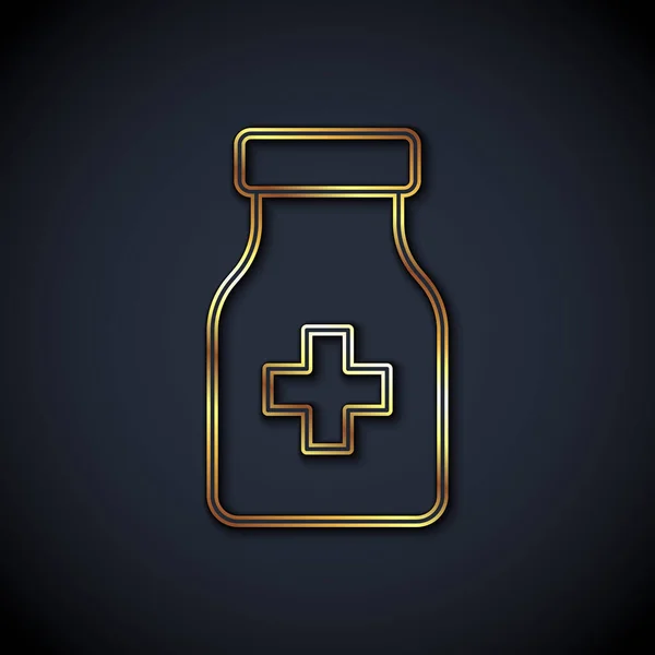 Guld linje Sedativa piller ikon isolerad på svart bakgrund. Vektor — Stock vektor