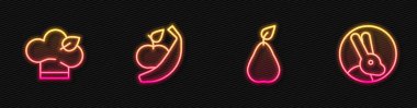 Armut, vejetaryen yemek diyeti, elma, muz ve tavşan. Parlayan neon ikonu. Vektör