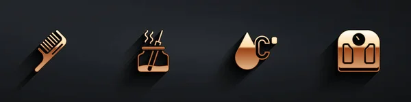 Set Hårborste, Aroma diffuser, Vattentemperatur och Badrumsskalor ikon med lång skugga. Vektor — Stock vektor