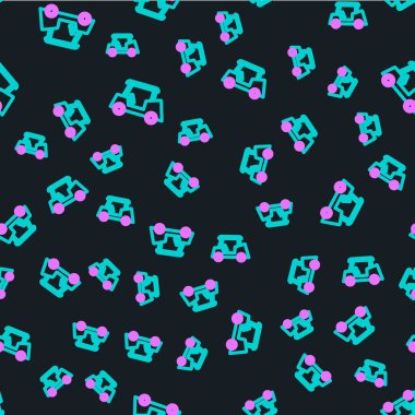 Golf arabasının simgesi siyah arka planda izole edilmiş. Golf arabası. Vektör