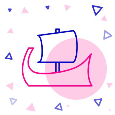 Beyaz arka planda izole edilmiş Antik Yunan trireme simgesi. Renkli taslak konsepti. Vektör