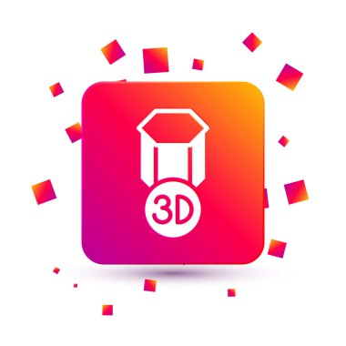 Beyaz arkaplanda beyaz 3D yazıcı simgesi izole edildi. 3D baskı. Kare renk düğmesi. Vektör