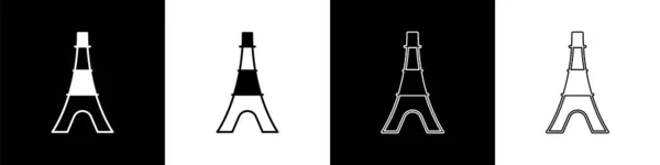 Conjunto de icono de la torre Eiffel aislado sobre fondo blanco y negro. Francia París símbolo emblemático. Vector — Vector de stock