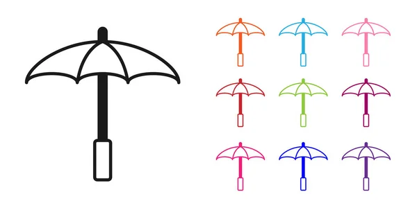 Parapluie de protection Black Sun pour icône de plage isolé sur fond blanc. Grand parasol pour espace extérieur. Parapluie. Définir des icônes colorées. Vecteur — Image vectorielle