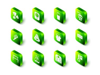 Sauna termometresi, kova, duş, ahşap kütük, banyo terazisi ve Aroma dağıtıcı ikonu ayarla. Vektör