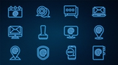 Satır defteri, konum ve e-posta, konuşma balonu sohbeti, Pul, Zarf İzleme, E- posta, E- posta ve simgeyle takvim ayarlayın. Vektör