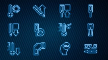 Tıbbi termometreyi, Dijital 'i, Meteoroloji' yi ve ikonu ayarla. Vektör