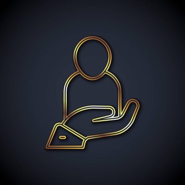 Altın çizgili hayat sigortası siyah arka planda izole edilmiş bir el ikonu. Güvenlik, güvenlik, koruma, konsept koruma. Vektör