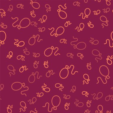 Kurdele ikonlu kahverengi çizgi balonlar kırmızı arka planda izole edilmiş pürüzsüz desen. Mutlu Paskalyalar. Vektör