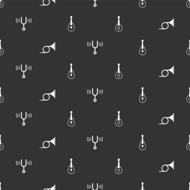 Gitar, trompet, müzikal diyapazon ve kusursuz şablona ayarlayın. Vektör