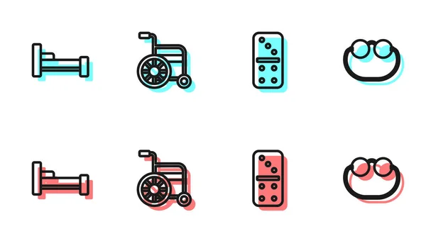 Set line Domino, Postel, invalidní vozík a oční brýle ikona. Vektor — Stockový vektor