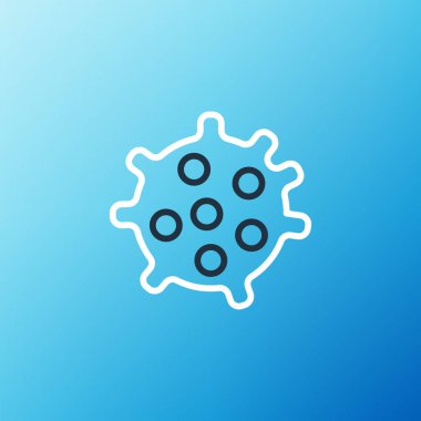 Mavi arkaplanda çizgi bakteri simgesi izole edildi. Bakteriler ve mikroorganizmalar, sebep olan mikroorganizma hastalıkları, hücre kanseri, mikrop, virüs, mantar. Renkli taslak konsepti. Vektör