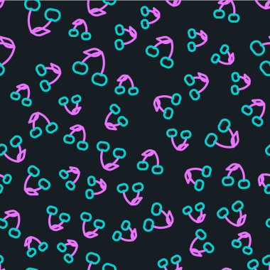 Çizgi kiraz simgesi siyah arkaplanda izole edilmiş. Yaprak sembollü meyve. Vektör