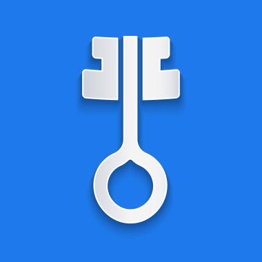 Kağıt kesiği Eski sihirli anahtar simgesi mavi arka planda izole. Kağıt sanatı tarzı. Vektör