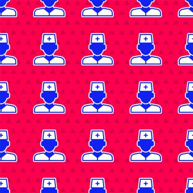 Mavi erkek doktor ikonu kırmızı arka planda izole edilmiş kusursuz desen. Vektör