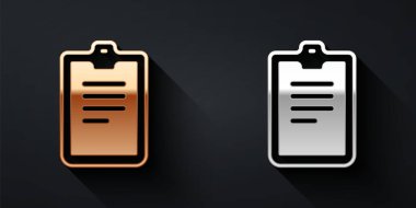 Siyah arka planda izole edilmiş altın ve gümüş psikolojik test ikonu. Uzun gölge tarzı. Vektör