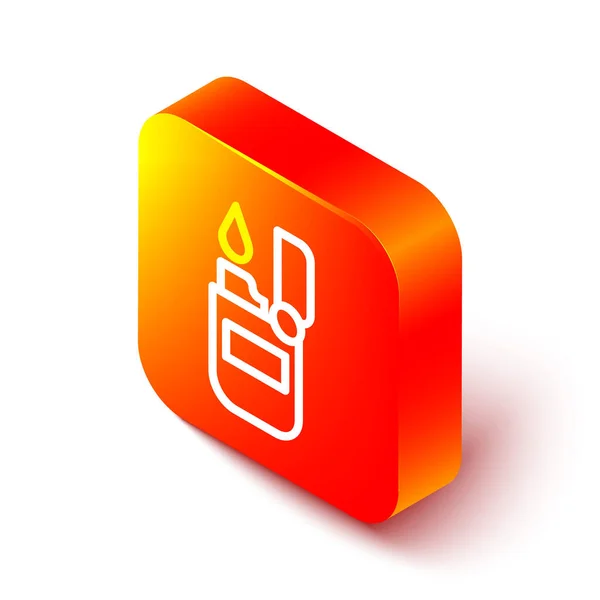 Isometrische Linie Feuerzeug Symbol Isoliert Auf Weißem Hintergrund Orangefarbene Quadratische — Stockvektor