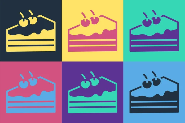 Поп Арт Кусок Торта Иконка Изолированы Цветном Фоне Днем Рождения — стоковый вектор