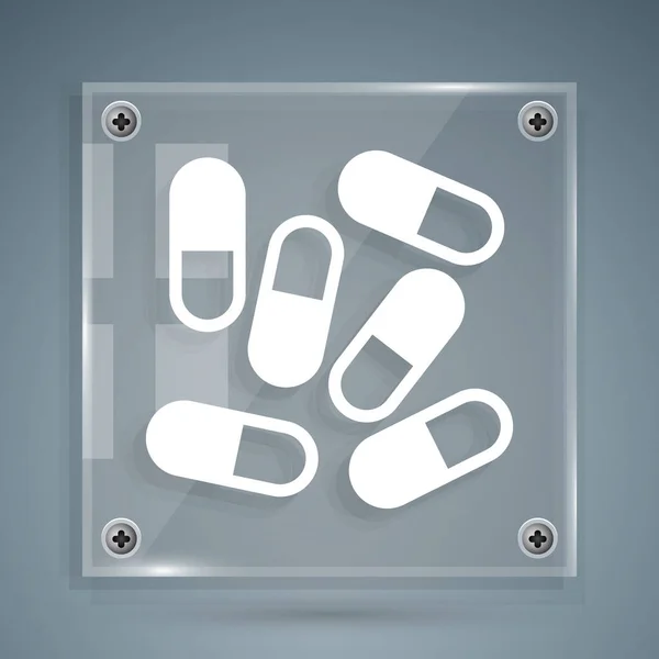 Bílá Medicína Pilulka Nebo Tablet Ikona Izolované Šedém Pozadí Prášky — Stockový vektor