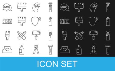 Satır İşaretleyici kalem, boya spreyi, sprey başlık, fırça, metin sanatıyla konuşma balonu ve Vandal simgesi. Vektör