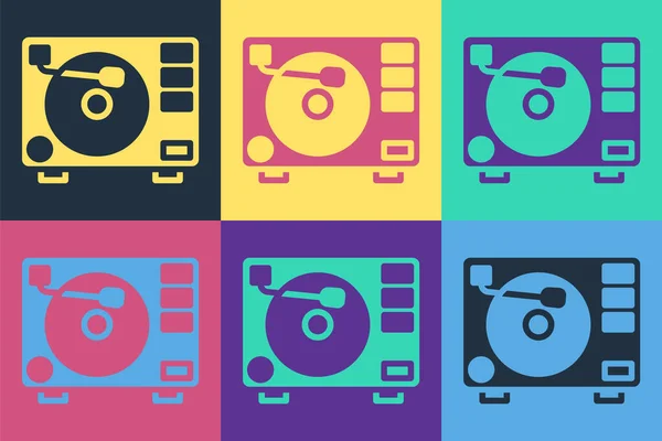 Pop Art Plattenspieler Mit Einem Auf Farbigem Hintergrund Isolierten Schallplattensymbol — Stockvektor