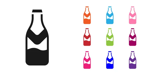 Черный Значок Бутылки Пива Изолирован Белом Фоне Набор Иконок Красочный — стоковый вектор