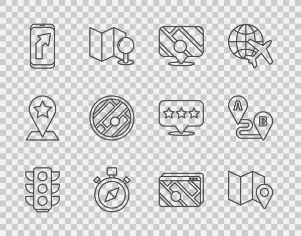 Ustaw Linię Światło Drogowe Składana Mapa Znacznikiem Lokalizacji Infografika Nawigacji — Wektor stockowy
