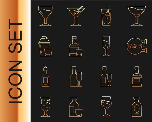 Встановити Лінію Алкогольного Напою Rum Whiskey Beach Street Signboard Bar — стоковий вектор