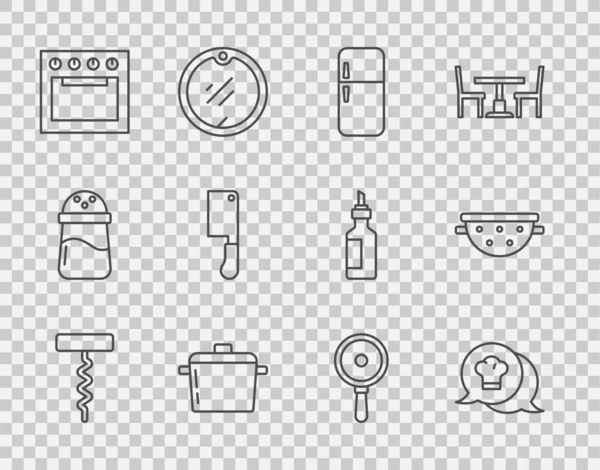 Встановіть Лінію Винна Шкварка Бульбашка Мовлення Шеф Кухаря Холодильник Кухонний — стоковий вектор