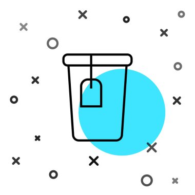 Beyaz arka planda izole edilmiş siyah çay poşeti ikonu. Rastgele dinamik şekiller. Vektör