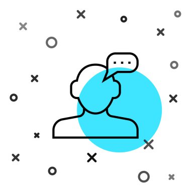 Siyah Hat Çevrimiçi Psikolojik Danışmanlık Mesafesi simgesi beyaz arkaplanda izole edildi. Psikoterapi, psikolojik yardım, online psikiyatrist danışmanlığı. Rastgele dinamik şekiller. Vektör