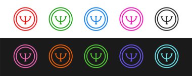 Siyah beyaz arkaplanda Psikoloji simgesi belirle. Psi sembolü. Akıl sağlığı konsepti, psikanaliz analizi ve psikoterapi. Vektör