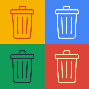Pop sanat çizgisi Çöp kutusu simgesi renk arkaplanında izole edildi. Çöp kutusu tabelası. Sepet simgesini geri dönüştür. Ofis çöpü ikonu. Vektör