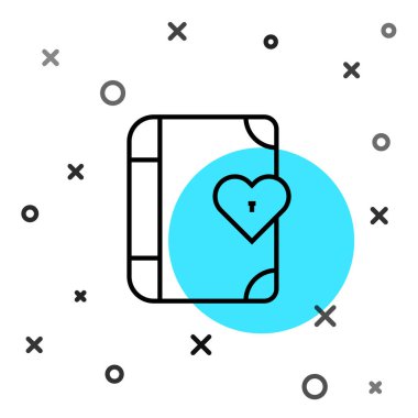 Siyah çizgi Aşk Günlüğü albüm simgesi beyaz arkaplanda izole edildi. Sevgililer günün kutlu olsun. Rastgele dinamik şekiller. Vektör