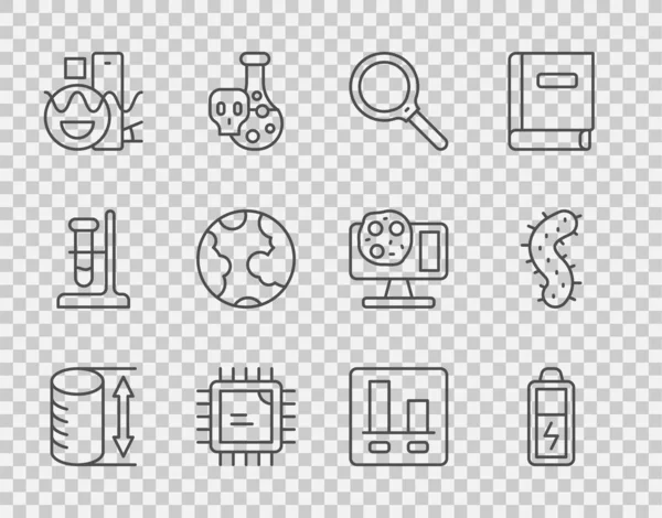 Zeilenhöhe Geometrische Figur Batterie Lupe Prozessor Cpu Grundformen Erdkugel Diagramm — Stockvektor