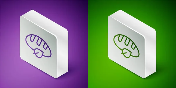 Isometric Line Vegan Bread Loaf Icon Isolated Purple Green Background — Stock Vector