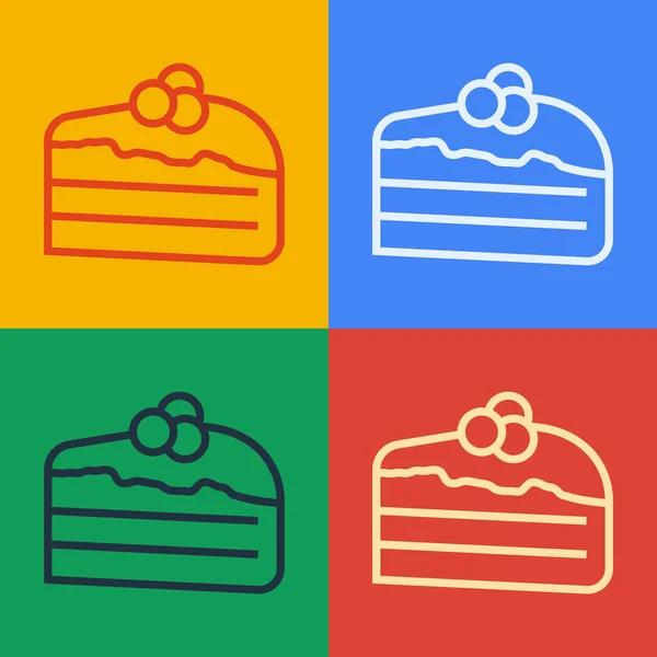 Pop Art Line Piece Cake Icon Isolated Color Background Feliz —  Vetores de Stock