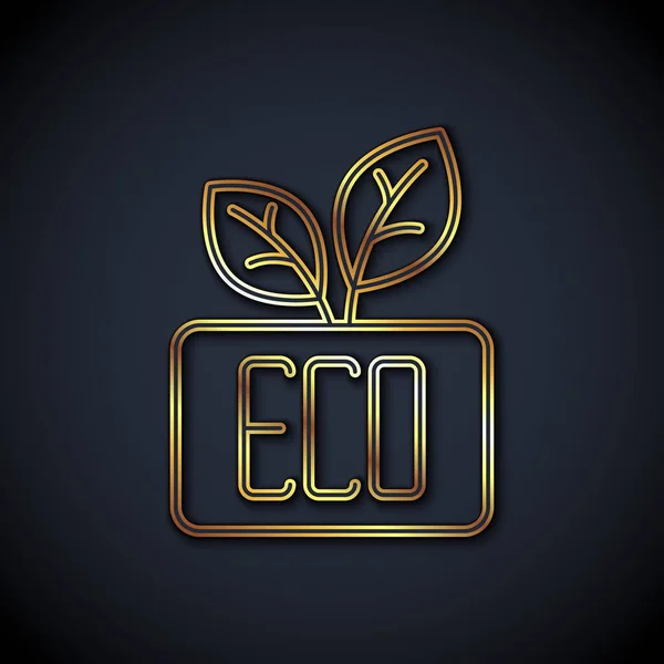 Gold Line Leaf Eco Symbol Icon Isolated Black Background Banner — Stock Vector