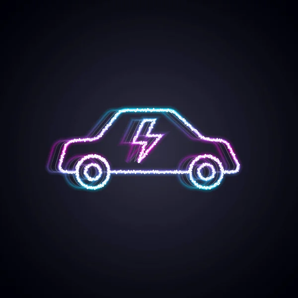 Светящаяся Неоновая Линия Электрический Автомобиль Электрический Кабель Вилка Зарядки Значок — стоковый вектор