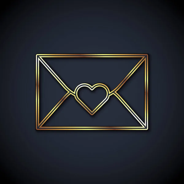 Золотая Линия Оболочка Иконкой Сердца Валентина Изолированы Черном Фоне Послание — стоковый вектор