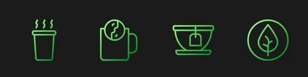 Встановіть Лінію Чашка Мішком Чаю Час Лист Градієнтні Піктограми Кольорів — стоковий вектор