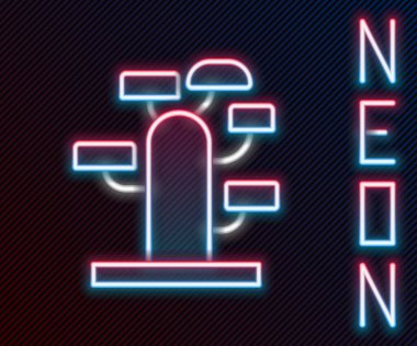 Siyah zemin üzerinde parlayan neon çizgisi Afrika ağaç simgesi izole edildi. Baobab, akasya ve diğerleri. Renkli taslak konsepti. Vektör.