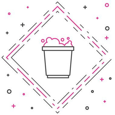 Köpük ve baloncuk ikonlu çizgi kovası beyaz arkaplanda izole edildi. Temizlik hizmeti konsepti. Renkli taslak konsepti. Vektör.