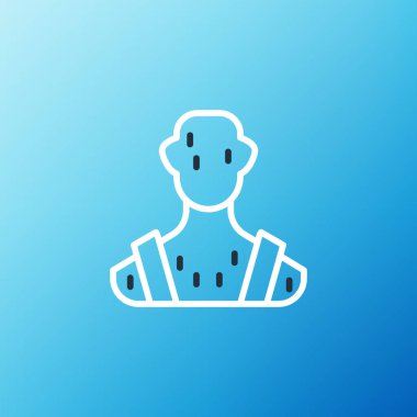 Hat yüksek vücut ısısı ya da ateş ikonu mavi arka planda izole olsun. Hastalık, soğuk algınlığı, grip belirtileri. Renkli taslak konsepti. Vektör