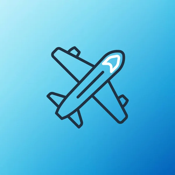 Піктограма Лінії Площини Ізольована Синьому Фоні Значок Літаючого Літака Знак — стоковий вектор