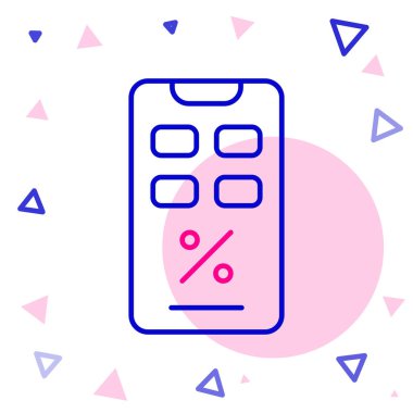 Beyaz arka planda yüzde yüz indirim ve cep telefonu simgesi izole edildi. Satış yüzdesi - fiyat etiketi, etiket. Renkli taslak konsepti. Vektör