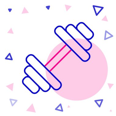 Dumbbell çizgisi simgesi beyaz arkaplanda izole edildi. Kas kaldırma ikonu, fitness halteri, spor aletleri, egzersiz yaban domuzu. Renkli taslak konsepti. Vektör