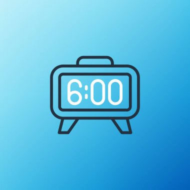 Satır Dijital Alarm Saati simgesi mavi arkaplanda izole edildi. Elektronik çalar saat. Zaman simgesi. Renkli taslak konsepti. Vektör