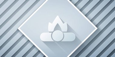 Kağıt kesiği Kamp Ateşi simgesi gri arka planda izole edilmiş. Odunla yanan şenlik ateşi. Kağıt sanatı tarzı. Vektör.