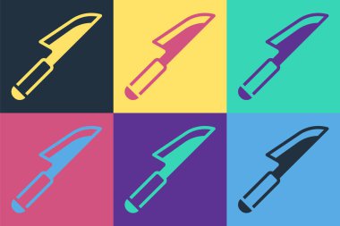 Pop Art Knife simgesi renk arkaplanında izole edildi. Çatal bıçak sembolü. Vektör.